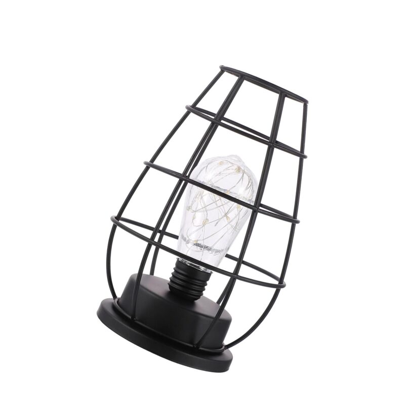 Lampa de noapte retro, Potrivit pentru decorarea moderna a noptierelor, Fier, Baterii 3XAA, Negru