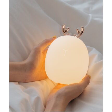 Lampa de veghe LED noptiera/birou, iNOV Lovely Deer, 2 culori lumina, 3 Intensitati, Portabila, USB, Auriu
