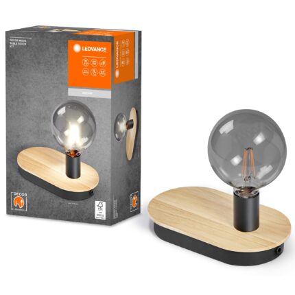 Lampa de masa Ledvance Decor Wood, cu touch, dimabila, USB, E27, IP20, lungime cablu 1.9m, Metal/Lemn, clasa energetica G