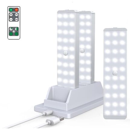 Set 3 lampi led cu senzor de miscare, wireless, cu acumulator si statie de incarcare speciala, suport magnetic pentru orice suprafata, portabila, 30 de leduri, 20 cm, lumina rece