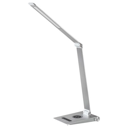 Lampa LED de masa Rabalux Nilfgard 2029, cu incarcator wireless, USB, functie memorare, comutator tactil, 13W, 890 lm, luminozitate reglabila, temperatura lumina reglabila, IP20, 135x43cm, Aluminiu, Argintiu, clasa energetica G