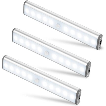 Lumini pentru dulap cu senzor de miscare, Iluminare fara fir sub dulap cu 10 LED-uri cu baterie reincarcabila incorporata, lampa de noapte magnetica lipita oriunde pentru dulap dulap dulap bucatarie, WALALLA, alb cald