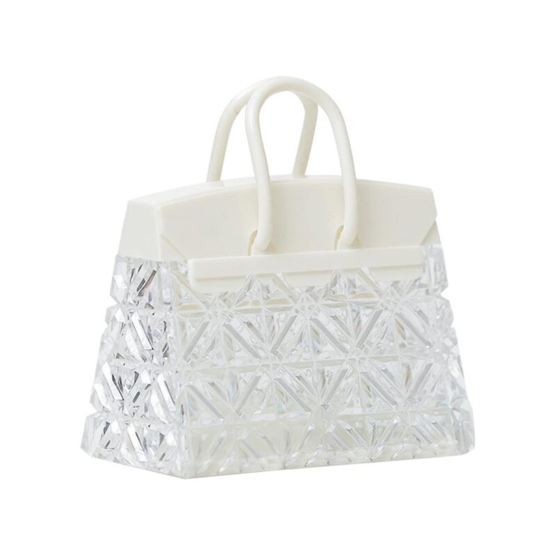 Veioza LED in forma de geanta, lumina alb cald, cristal, baterie buton, pentru dormitor si birou
