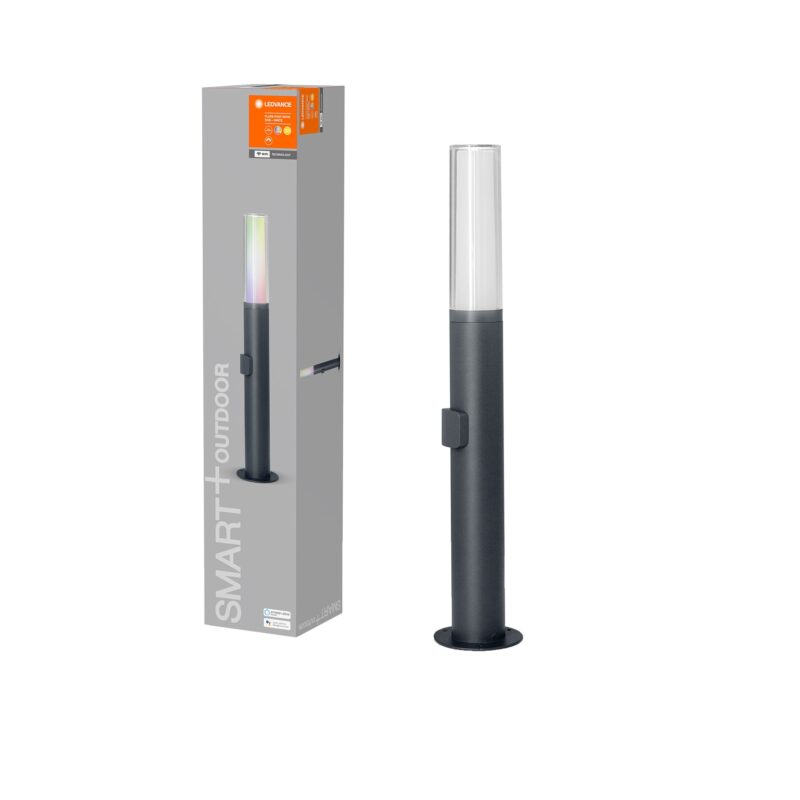 Stalp LED RGBW inteligent pentru iluminat exterior Ledvance SMART+ WIFI Flare, 7.5W, 320 lm, dimabil, IP44, lumina alba si colorata, 604 mm, aluminiu, compatibil amazon alexa/Google Assistant, clasa energetica F