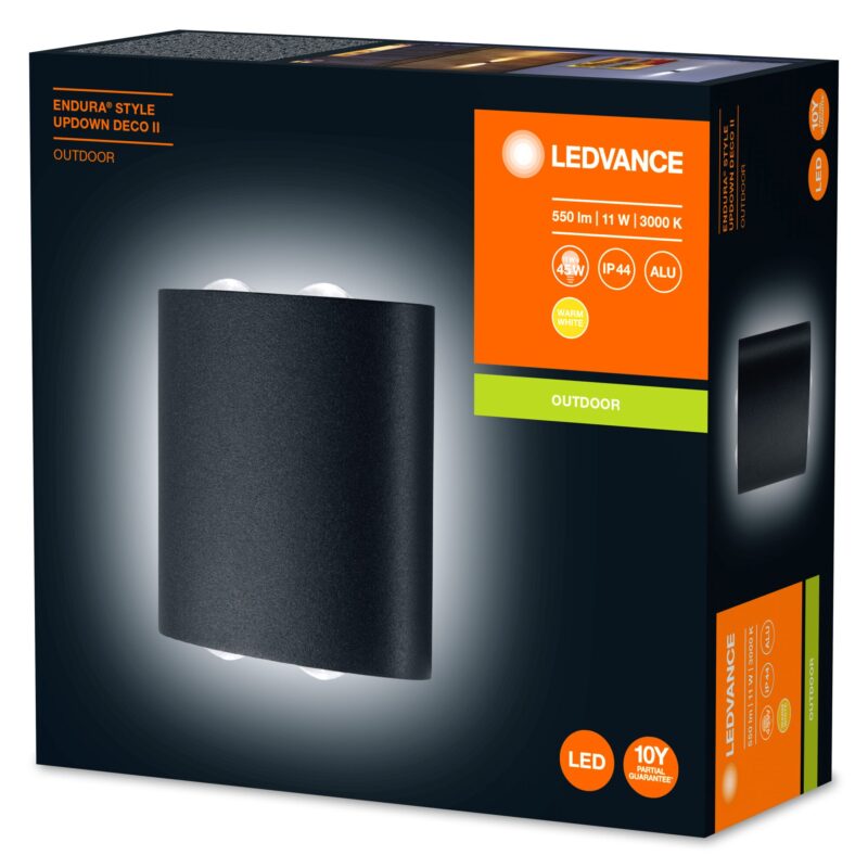 Aplica Led Ledvance Endura Style Updown Deco, 50X140x130 mm, 11W, lumina calda (3000K), 550lm, IP44, Aluminiu/PMMA, Gri Antracit