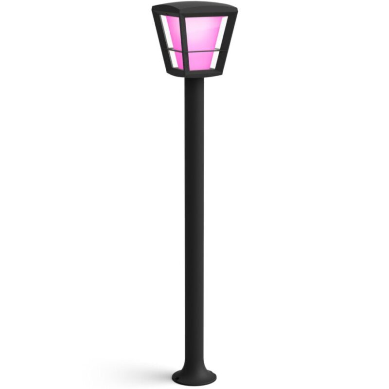 Stalp LED pentru exterior Philips Hue Econic, 15W, lumina alba si colorata (2000-6500K) ,IP44, 100cm, Aluminiu/Sticla, Negru, clasa energetica G