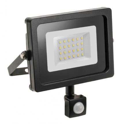 Proiector LED GTV LD-INEXT10W-64, cu senzor de miscare, 10W, 800 lm, temperatura lumina rece (6400K), AC220-240V, IP65, Negru, Clasa energetica F