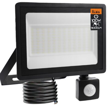 Proiector LED 100W, 4000K, lumina neutra, cu senzor de miscare si amurg, reflector