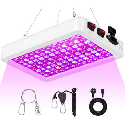 Lampa UV full spectrum pentru cresterea plantelor, Lampa de crestere cu LED-uri cu cipuri duble si cablu de 3 metri, 45W, 192 margele LED, OUYLAF, Alb