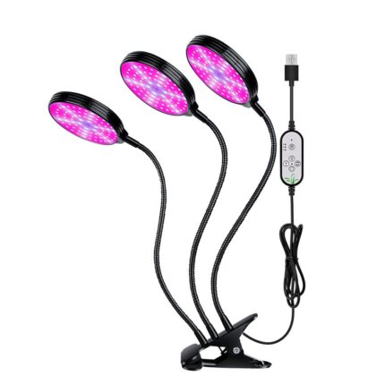 Lampa UV full spectrum pentru cresterea plantelor cu 3 brate flexibile, BOMSTOM, 45 W, temporizator, 5 niveluri de intensitate, conectare usb, Ajustabila, cap rotund, negru