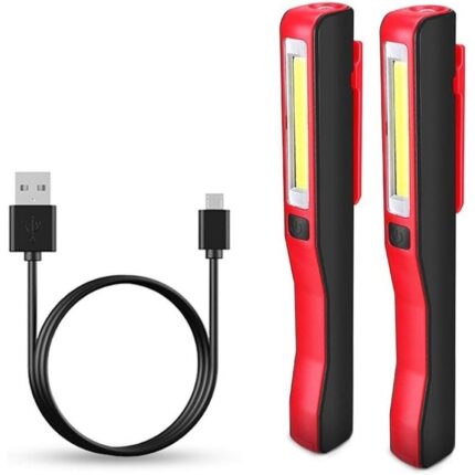 Set 2 Lampa LED pentru garaj, atelier, JENUOS®, 3 W, Magnet, Incarcare USB, Negru/Rosu