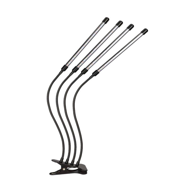 Lampa LED pentru cresterea plantelor cu 4 capete, reglabila, cu temporizator, 40W, Negru
