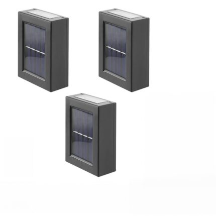 Set 3 Lampi Solare LED TNS®, Pentru Perete, Policarbonat, Lumina calda Sus si Jos, Senzor lumina, IP65, Autonomie 8 ore, 11x8.2x2.7 cm, Negru
