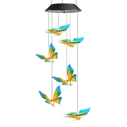 Lampa solara BOMSTOM, carillon cu 6 fluturi, incarcare solara, rezistenta la apa, multicolor, ABS
