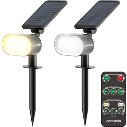 Pachet 2 lampi solare Novostella NTG02-CW-F-2, telecoamnda, 105 lm, lumina rece si calda, IP65