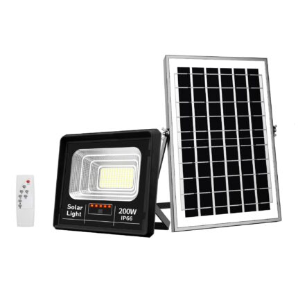 Proiector solar puternic JORTAN® de 200W, 130 LED SMD, panou solar si telecomanda, IP66