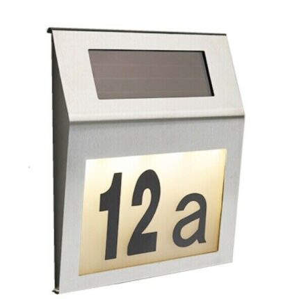 Numar de casa din inox, cu iluminare LED, alimentare solara, aprindere automata