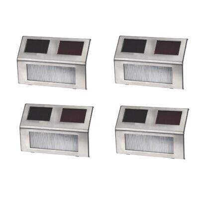 Set 4 lampi iluminat solar ProGarden, otel inoxidabil, 14x9.5 cm, argintiu/negru