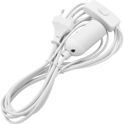 Suport pentru lampa cu intrerupator si cablu de alimentare E14 Lumare, PVC, alb, 5 x 9 x 26 cm