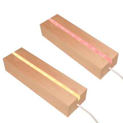 Set 2 baze de iluminat cu LED-uri, Qinglee, Lemn, Natur