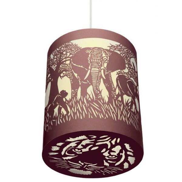 Abajur pentru lampa de tavan, Djeco, Hartie, Model animale Africa, 25.5 x 25 cm, Maro