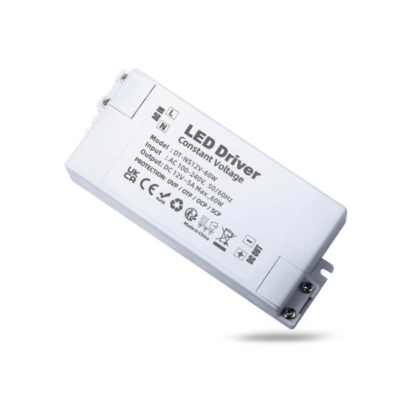 Transformator LED Driver 12V 60W 5A, REYLAX, de la 240V AC la 12V DC, Sursa de alimentare cu tensiune constanta, Alb