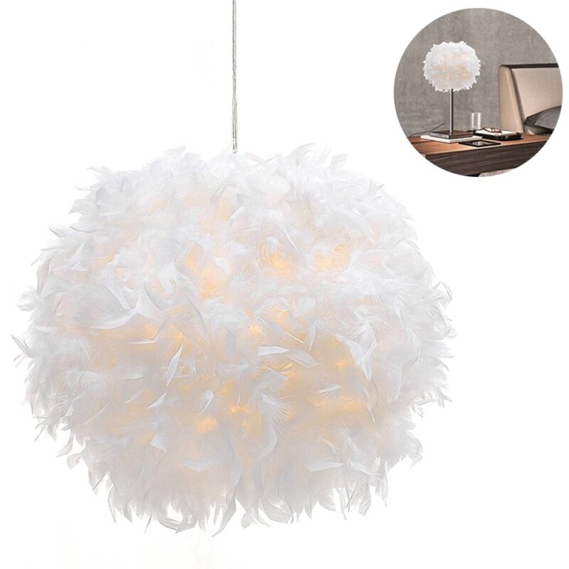 Abajur din pene, alb, pentru lampa de podea si masa, 30cm