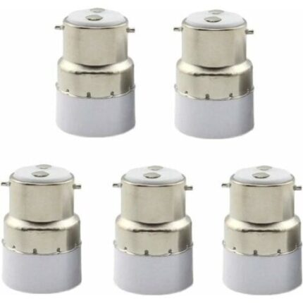 Set 5 adaptoare pentru bec, PBT, conversie B22 la E27, rezistent la flacara, alb/argintiu