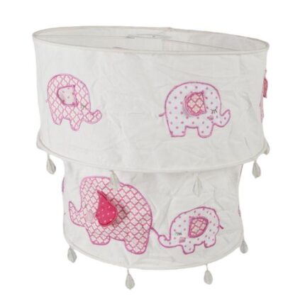 Abajur Sass&Belle, colectia Ecru cu Elefanti Roz, bumbac si metal, crem, 28x30cm