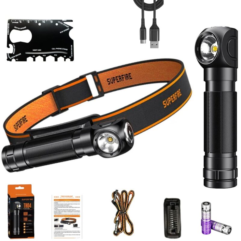 Lanterna de Cap Frontala ELITY™, Multifunctionala Detasabila cu Magnet, 5x Moduri, Full LED, Acumulator Reincarcabil, Rezistenta la Apa si Socuri, Ideala pentru Pescuit, Drumetii, Reparatii, Camping, Cablu USB-C, Acumulator si Card Supravietuire incluse