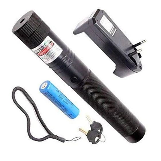 Lanterna cu Laser pointer verde puternic cu acumulator 10000 mW, 16 km, 1 acumulator Li-ion 8800mAh, profesionala, Negru, VisionXXI