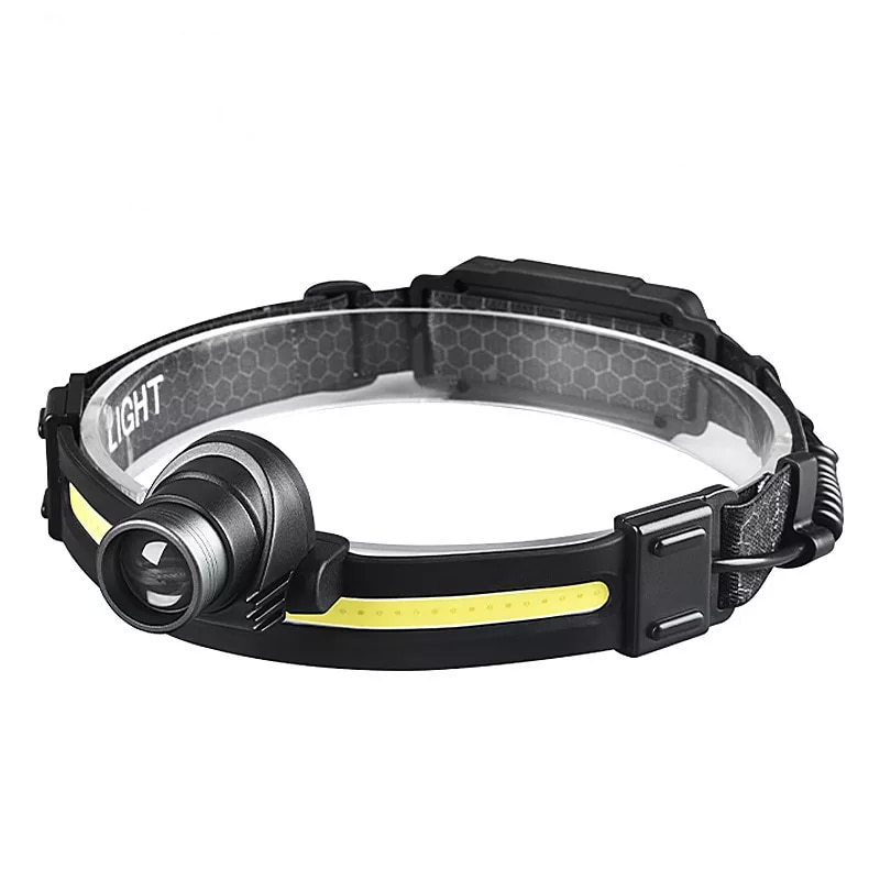 Lanterna de cap LED Techone® KXK-668 sursa banda 1 x XPE COB, profesionala, acumulator, senzor miscare, 10 moduri lumina, lumina atentionare fata/spate, negru