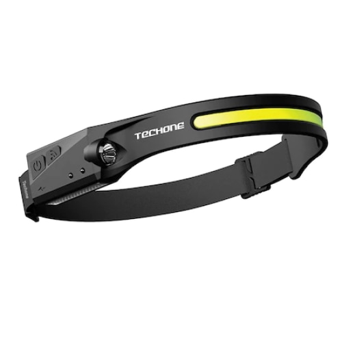 Lanterna de cap LED sursa banda 1 x XPE COB, profesionala, acumulator 1200mah, senzor miscare, lumina alb, galben, silicon, negru