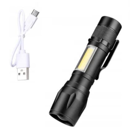 Lanterna tactica cu Zoom, rezistenta la apa, 3 moduri iluminare, cablu reincarcare, negru