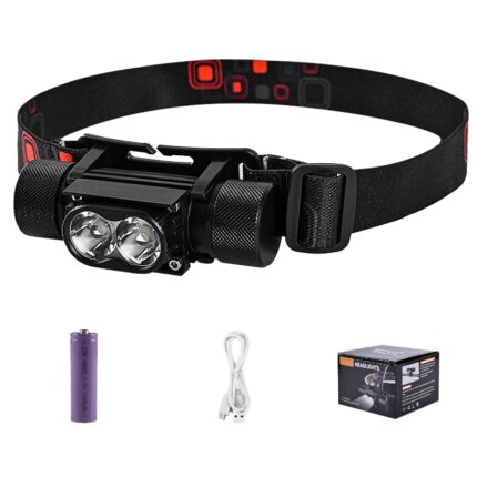 Lanterna LED frontala, 5 moduri de iluminare, 2 x T6, cu acumulator, USB, 800 lm, Aluminiu, rezistenta sporita, YWX, Negru