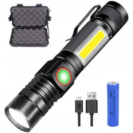 Lanterna LED, WALALLA, Aluminiu, Incarcare USB, Magnetica, Negru