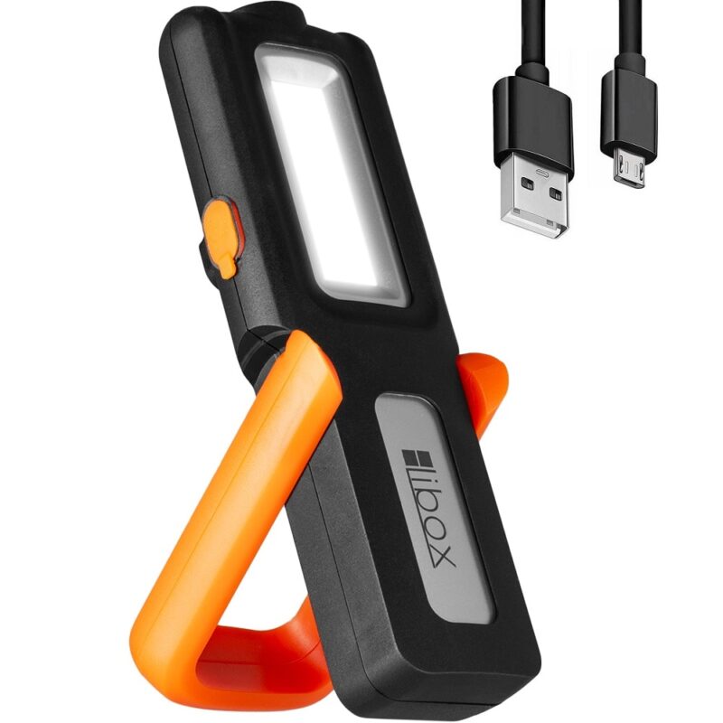 Lanterna atelier mecanic Libox, LED + COB, 5W, 350 lm, portabila, cu suport magnetic, reglabil, reincarcabila, Negru