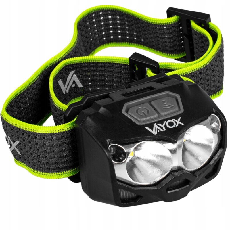 Lanterna de cap LED VA0078, XTE 5W 500lm, un senzor de miscare, USB-C, 5 moduri de iluminare, impermeabil IP66, acumulator sau baterii, negru