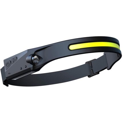 Lanterna de cap LED, YWX®, profesionala, acumulator, senzor miscare, 4 moduri lumina, lumina laterala, pentru pescuit, vanatoare, munca, negru