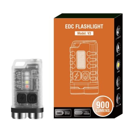 Lanterna EDC 12 moduri de iluminat, 900 Lumeni, IPX65, USB C, distanta 100 Metri, acumulator 500mAh, argintiu