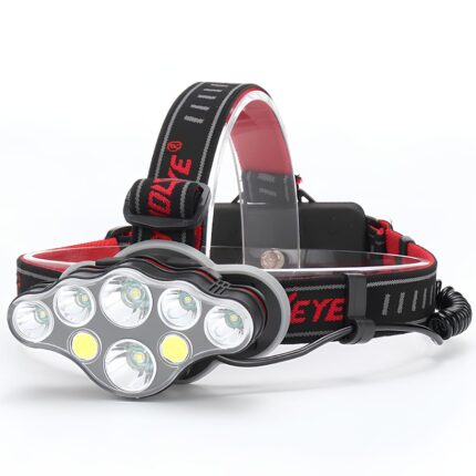 Lanterna pentru cap cu LED plus COB si acumulatori, YWX, 8 moduri lumina, Pentru Camping Ciclism Pescuit Alergat, Impermeabil si usor, Negru