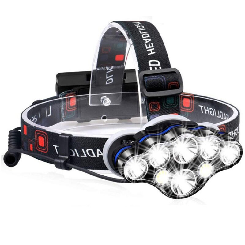 Far cu LED, aluminiu, 8 surse de lumina LED ultra-luminoase, flashlights, profesional, baterie inclusa, rezistent la apa, 13000 lumeni, 8 moduri de lumina, raza 600 m, negru