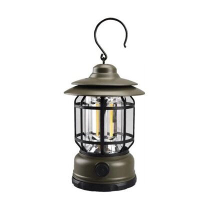 Lampa portabila tip Felinar Vintage cu carlig, Iluminare 21 COB LED, Intensitate reglabila, 5W - Verde