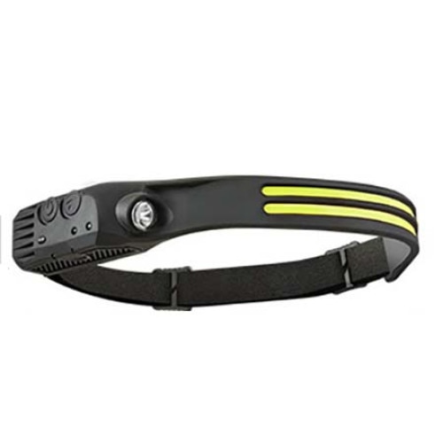 Lanterna de cap LED sursa banda 2 x COB, profesionala, acumulator 1200mah, senzor miscare, lumina alb, galben, silicon, negru