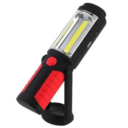 Lanterna LED & COB, reincarcabila USB, lampa exterioara, magnet pentru atasare pe metale, negru&rosu