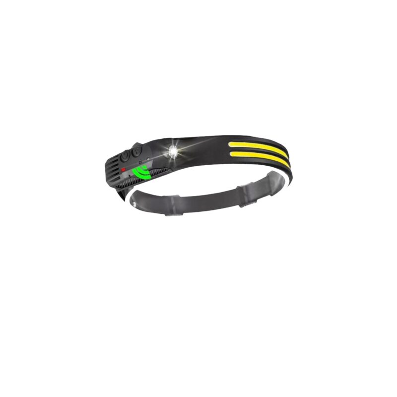 Lanterna de cap LED sursa banda 2 x XPE COB, profesionala, acumulator 1200mah, senzor miscare, lumina alb, galben, silicon, negru