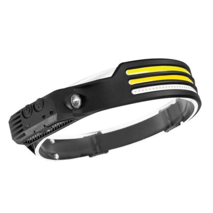 Lanterna de cap LED sursa banda 3 x XPE COB, profesionala, acumulator 1200mah,800 lm, senzor miscare, lumina rosie, alb, galben,10 moduri lumina, negru