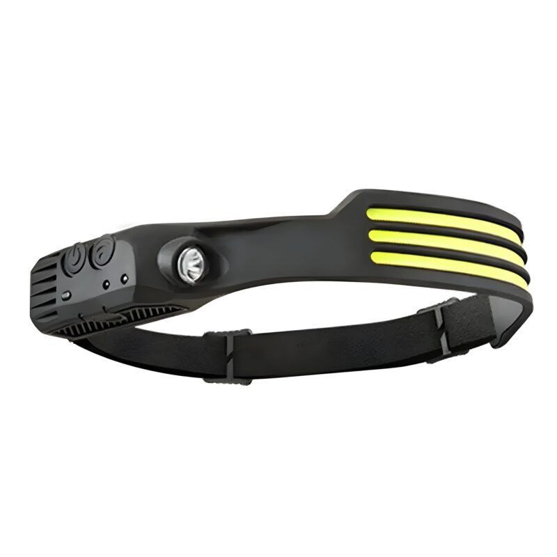 Lanterna de cap frontala profesionala LED, sursa lumina - banda 3 x XPE COB, senzor de miscare, lumina alba, acumulator, negru
