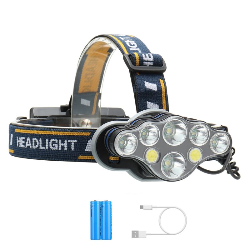 Lampa LED Frontala de cap, GOGOU®, 8 moduri, 8 x LED, 2000lumen, 2 x 18650 Acumulatori inclusi, Multicolor