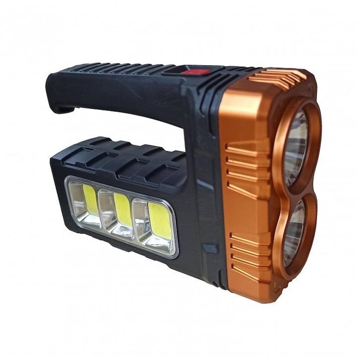 Lanterna cu incarcare solara, Led COB, De mana, Reincarcabila USB, Negru-Orange